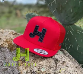 2022 Jobes Hats Trucker - All Red- 3D Black JH/Silver outline