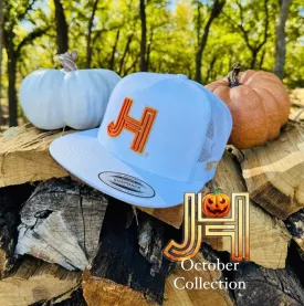 2023 October Collection Jobes Cap-  All White 3D Orange/ cream outline