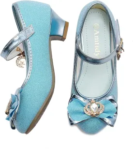 Amtidy Girls Dress Shoes Mary Jane Wedding Party Shoes Glitter Bridesmaids Princess Heels