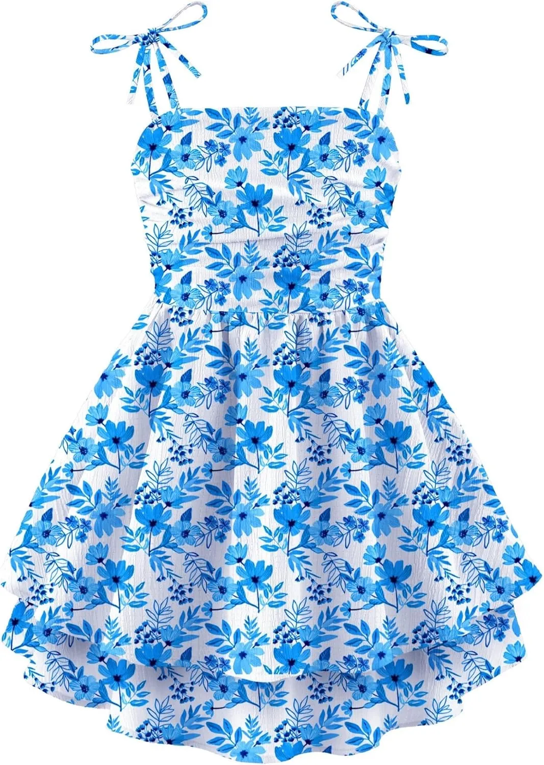 Arshiner Girls Summer Spaghetti Strap Dresses Flowy Tiered Ruched Smocked Back Casual Beach Midi Sundress