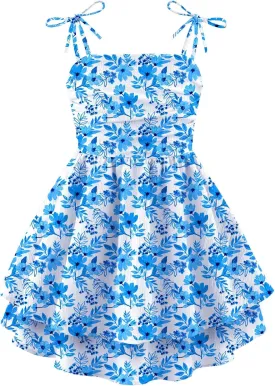 Arshiner Girls Summer Spaghetti Strap Dresses Flowy Tiered Ruched Smocked Back Casual Beach Midi Sundress