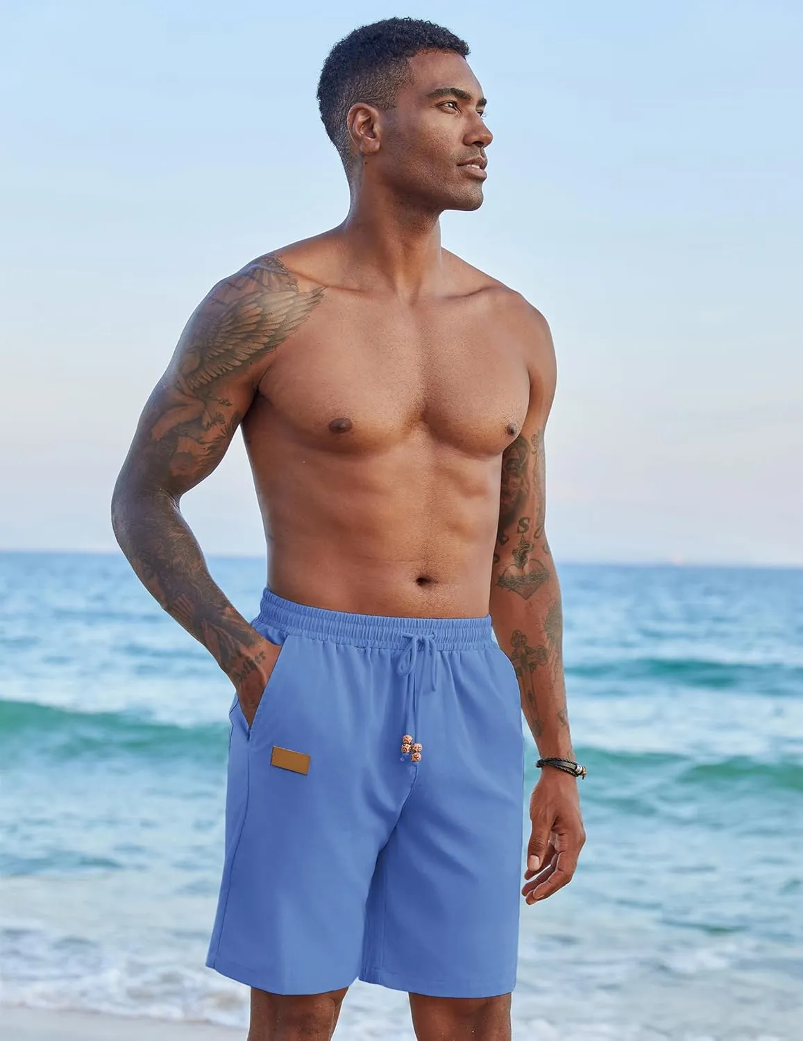 COOFANDY Mens Casual Linen Shorts Elastic Waist Drawstring Loose Fit Summer Beach Vacation Shorts with Pockets