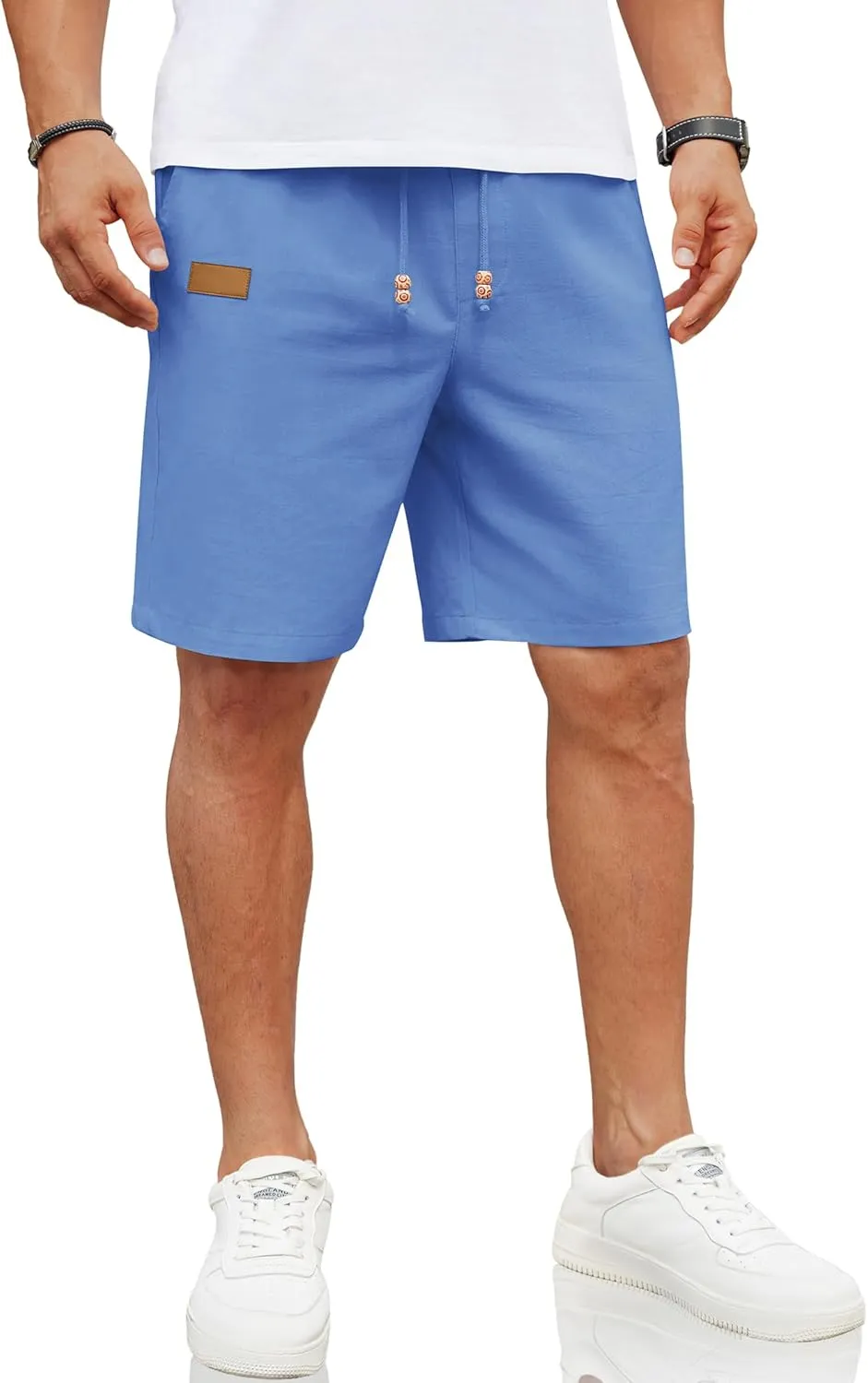 COOFANDY Mens Casual Linen Shorts Elastic Waist Drawstring Loose Fit Summer Beach Vacation Shorts with Pockets