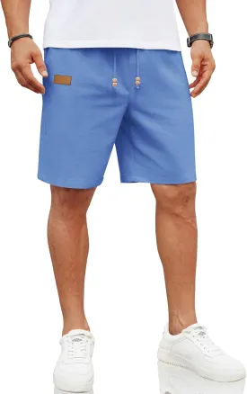 COOFANDY Mens Casual Linen Shorts Elastic Waist Drawstring Loose Fit Summer Beach Vacation Shorts with Pockets
