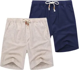 COOFANDY Men's Linen Shorts Casual Elastic Waist Drawstring Summer Beach Shorts