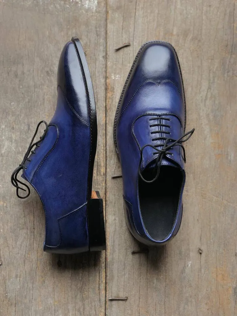 Handmade Men's Leather Blue Wing Tip Shoes