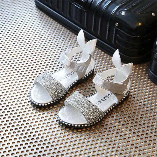 Kids Girls Sandals Beach Shoes Cute Sweet Princess Rhinestone With Rabbit Ear Soft Fashion Sandals - YGSD50610