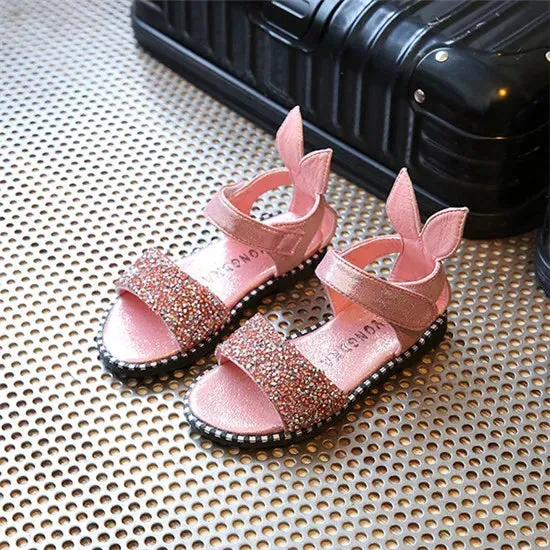 Kids Girls Sandals Beach Shoes Cute Sweet Princess Rhinestone With Rabbit Ear Soft Fashion Sandals - YGSD50610