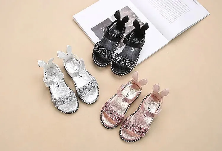 Kids Girls Sandals Beach Shoes Cute Sweet Princess Rhinestone With Rabbit Ear Soft Fashion Sandals - YGSD50610