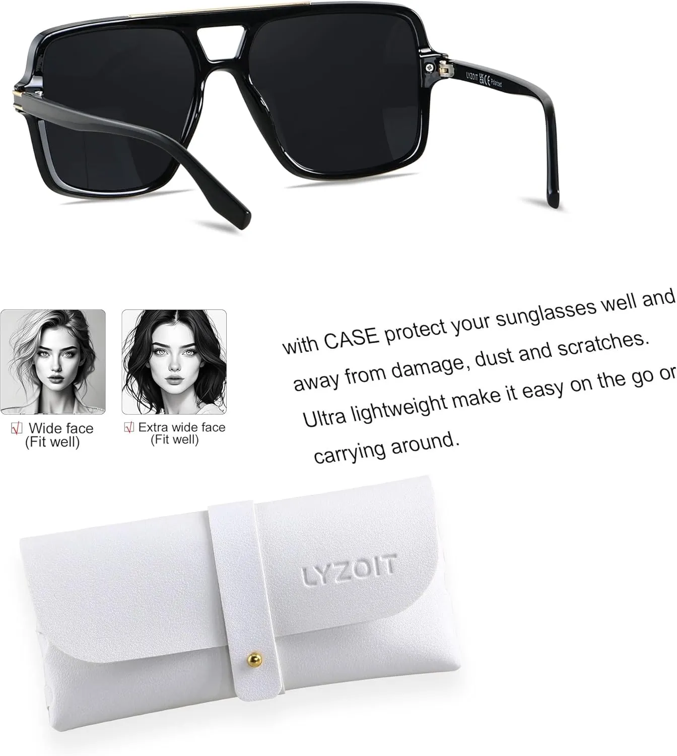 LYZOIT Retro Oversized Square Aviator Sunglasses Womens Polarized Trendy Big Large Rectangle Sun Glasses