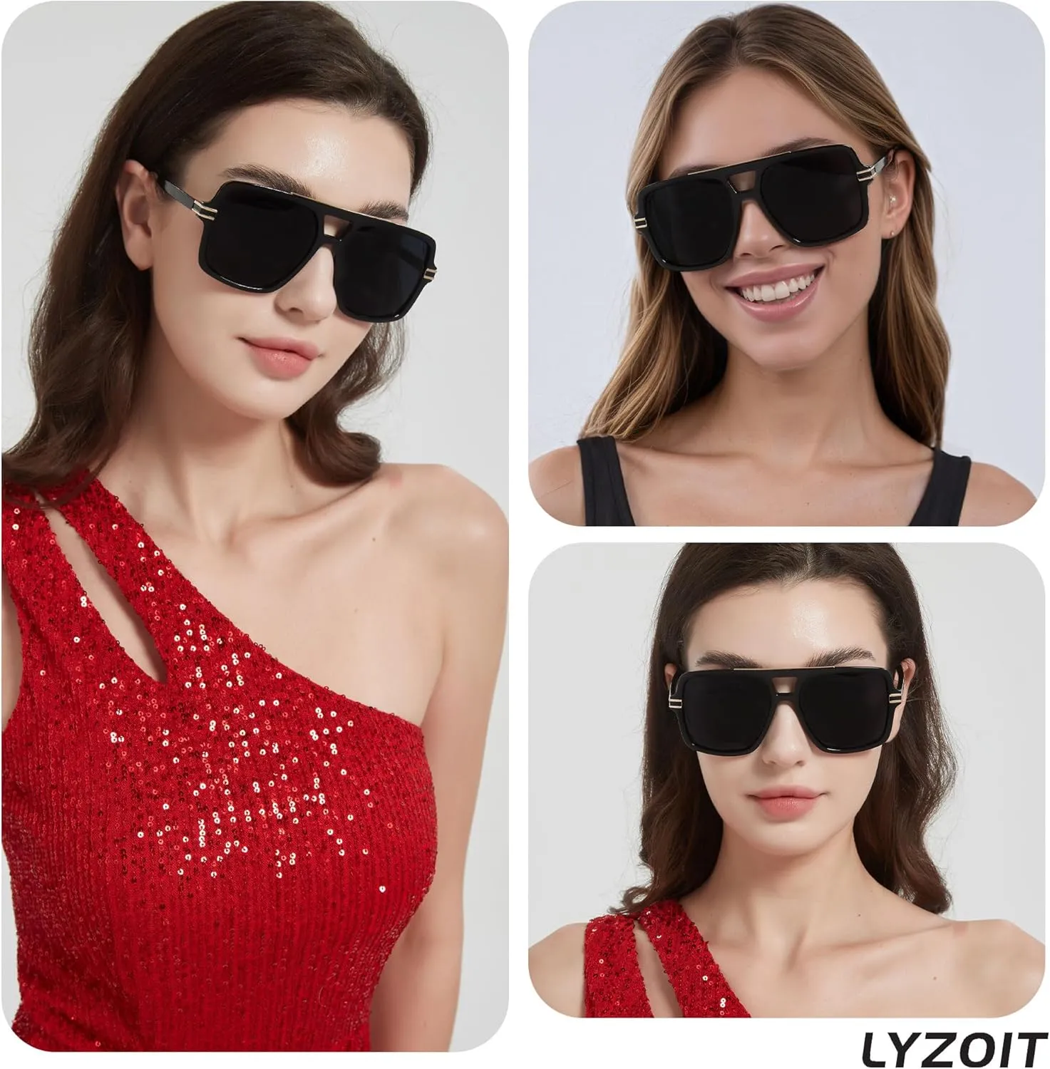 LYZOIT Retro Oversized Square Aviator Sunglasses Womens Polarized Trendy Big Large Rectangle Sun Glasses