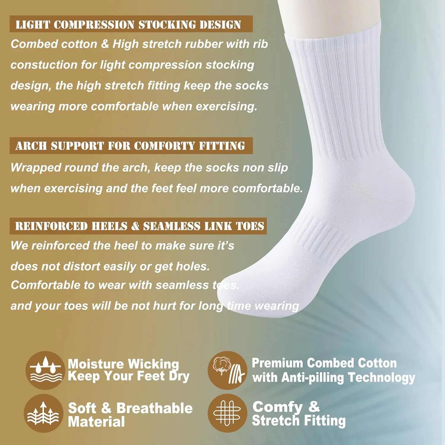 MAGIARTE Mens Athletic Cotton Crew Socks (no cushion) Moisture Wicking Breathable Sports and Casual Socks for Men 5 PACK