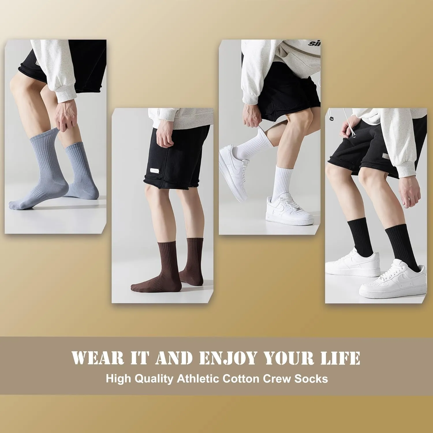 MAGIARTE Mens Athletic Cotton Crew Socks (no cushion) Moisture Wicking Breathable Sports and Casual Socks for Men 5 PACK