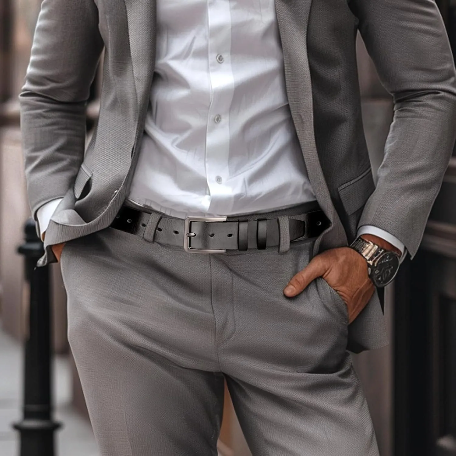 maikun Mens Casual Dress Belt, Mens Leather Black Belt, Casual Wear Jeans Pants