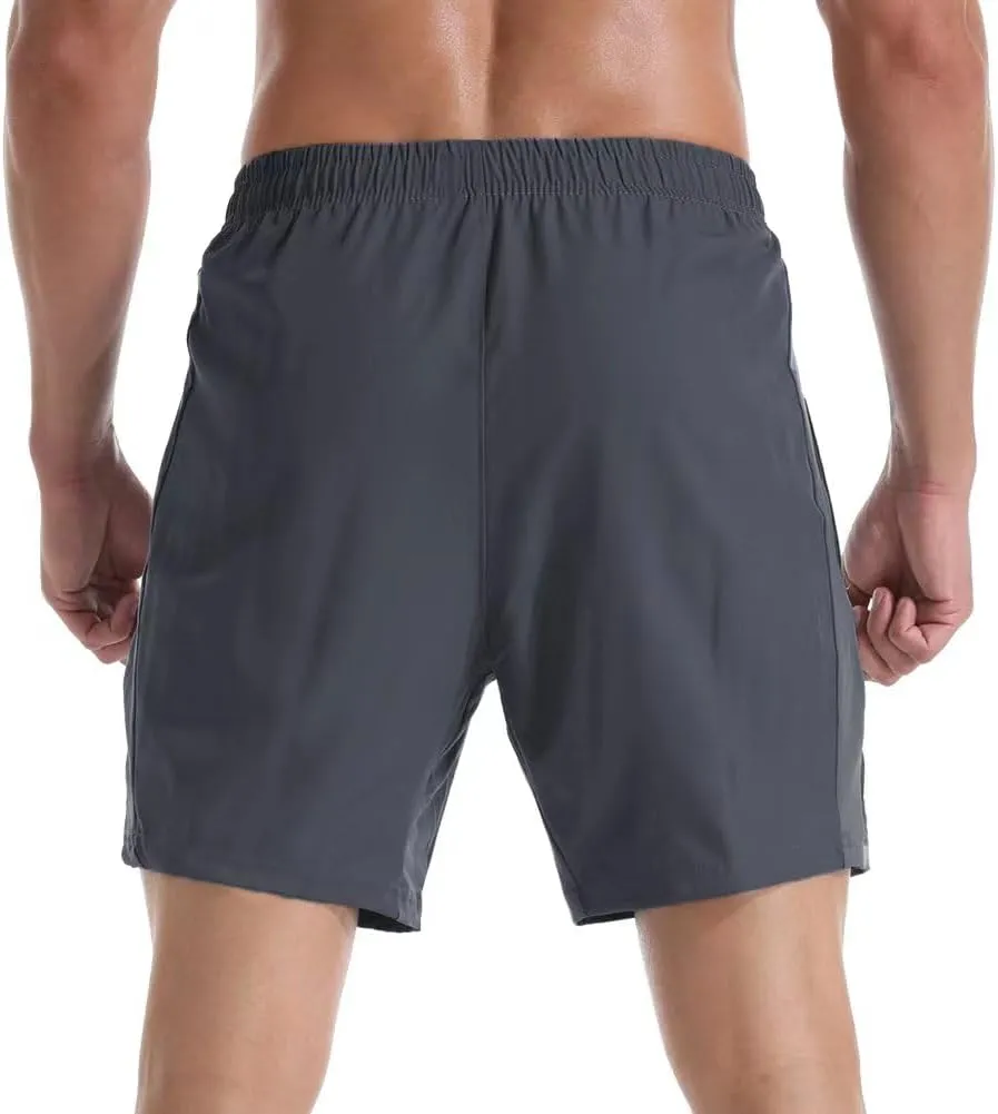 Men's 7" Athletic Running Shorts Lightweight Quick Dry Gym Workout Shorts with Zipper Pockets