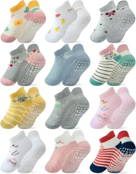 RATIVE Anti Slip Ankle Socks with Grips for Baby Toddler Kids Boys Girls