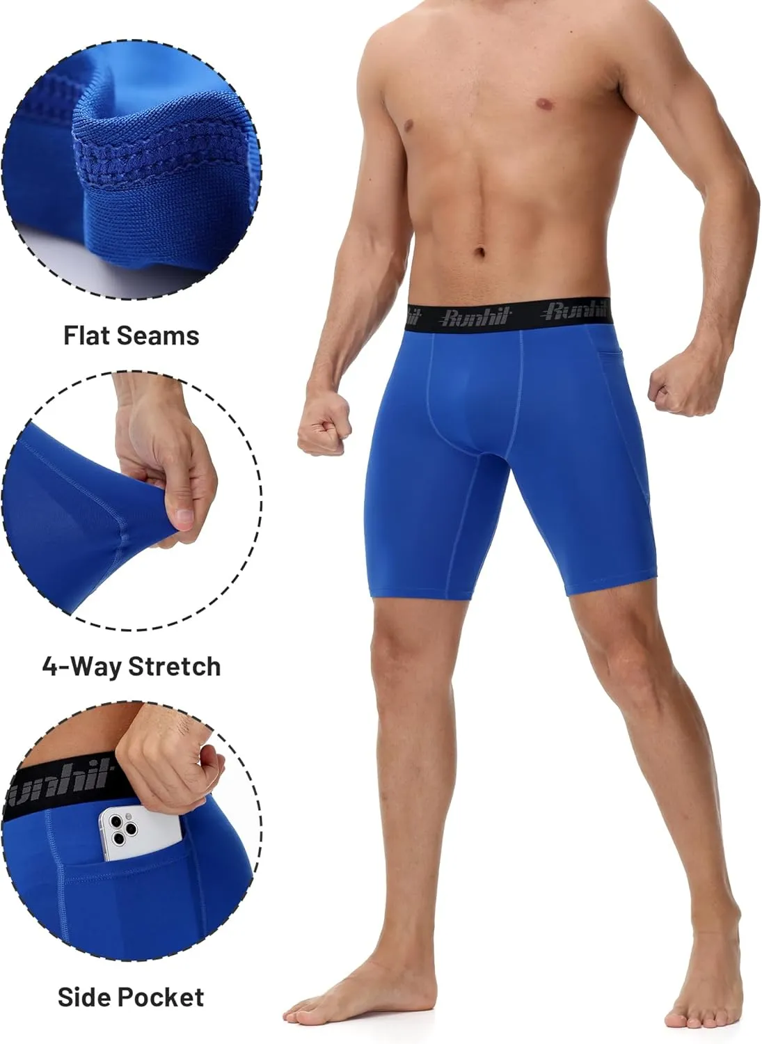 Runhit Men's Compression Shorts with Pockets ?C 9" Performance Athletic Shorts for Workouts Sports Running Spandex Underwear