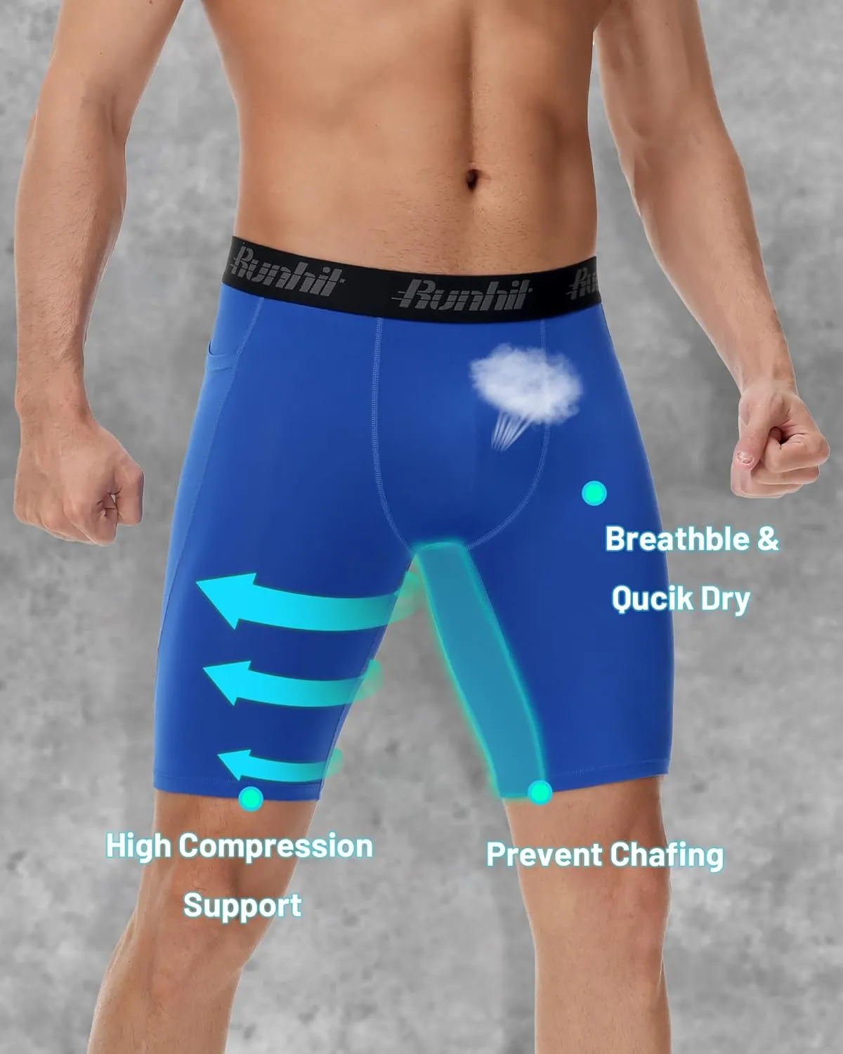 Runhit Men's Compression Shorts with Pockets ?C 9" Performance Athletic Shorts for Workouts Sports Running Spandex Underwear