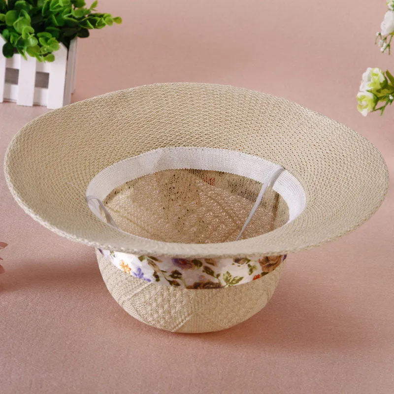 Summer Girls Sun Hats Wide Brim Bowknot Straw Hat with Ribbon