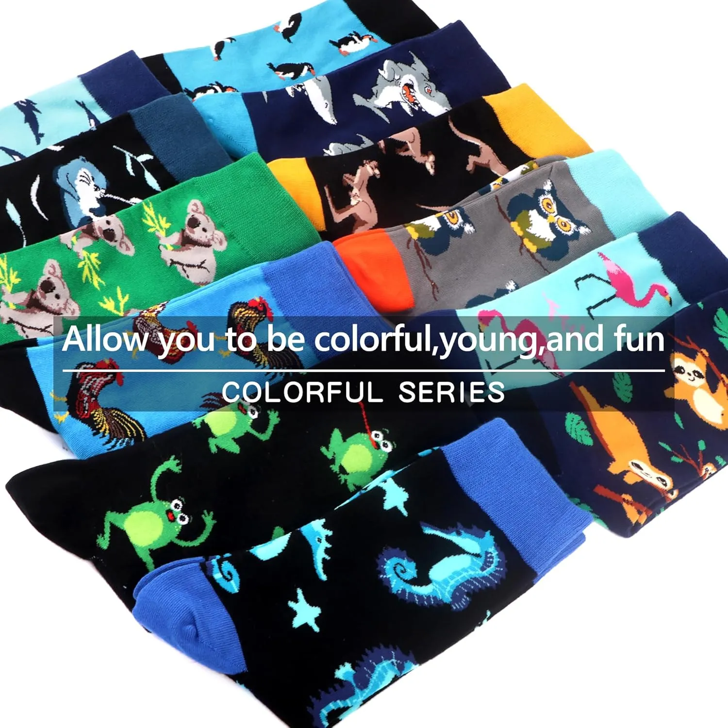 WeciBor Men's Dress Funny Crazy Colorful Novelty Combed Cotton Crew Socks 12 Pack - Size 7-10/10-13/13-15